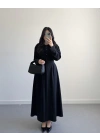 SİYAH BELİ KUŞAKLI MAKSİ ELBİSE