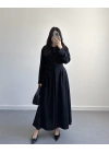 SİYAH BELİ KUŞAKLI MAKSİ ELBİSE