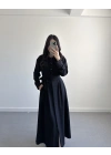 SİYAH BELİ KUŞAKLI MAKSİ ELBİSE