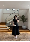 SİYAH ÇİÇEK DESEN ELBİSE -3246