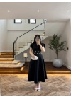 SİYAH ÇİÇEK DESEN ELBİSE -3246