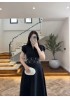 SİYAH ÇİÇEK DESEN ELBİSE -3246