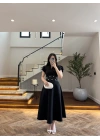 SİYAH ÇİÇEK DESEN ELBİSE -3246