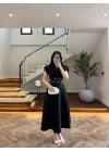 SİYAH ÇİÇEK DESEN ELBİSE -3246