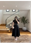 SİYAH ÇİÇEK DESEN ELBİSE -3246
