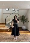 SİYAH ÇİÇEK DESEN ELBİSE -3246