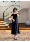 SİYAH DANTEL YAKA ASKILI ELBİSE-8543