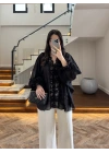 SİYAH DANTELLİ GÖMLEK -5108