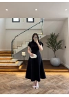 SİYAH DÜĞME DETAY ELBİSE - 3201