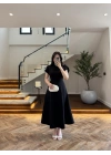 SİYAH DÜĞME DETAY ELBİSE - 3201