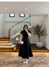 SİYAH DÜĞME DETAY ELBİSE - 3201