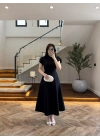 SİYAH DÜĞME DETAY ELBİSE - 3201
