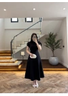 SİYAH DÜĞME DETAY ELBİSE - 3201