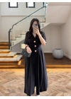 SİYAH GOLD DÜĞMELİ V YAKA ELBİSE-7932