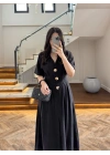 SİYAH GOLD DÜĞMELİ V YAKA ELBİSE-7932