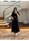 SİYAH GOLD KEMER DETAY YIRTMAÇLI ELBİSE-3909