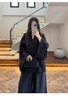 SİYAH İP BAĞCIKLI BRODELİ GÖMLEK -5096