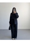 SİYAH KADİFEMSİ DOKULU GÖMLEK TAKIM