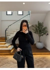SİYAH KAYIK YAKA BUZY UZUN KOL BODY-4081