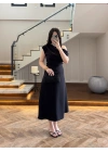 SİYAH KAYIK YAKA ELBİSE -8722