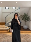 SİYAH KAYIK YAKA SATEN ELBİSE -26K5402