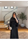 SİYAH KAYIK YAKA SATEN ELBİSE -26K5402