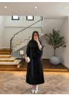 SİYAH KAYIK YAKA SATEN ELBİSE -26K5402