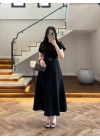 SİYAH KEMERLİ ELBİSE -4064