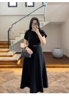 SİYAH KEMERLİ ELBİSE -4064