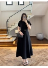 SİYAH KEMERLİ ELBİSE -4064