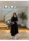 SİYAH KEMERLİ MİDİ ELBİSE-4228