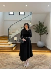 SİYAH KEMERLİ MİDİ ELBİSE-4228