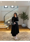 SİYAH KEMERLİ MİDİ ELBİSE-4228