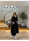 SİYAH KEMERLİ MİDİ ELBİSE-4228