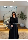 SİYAH KEMERLİ MİDİ ELBİSE-4228