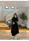 SİYAH KEMERLİ MİDİ ELBİSE-4228