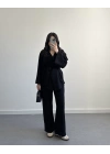 SİYAH KRUVAZE YAKA BELİ KUŞAKLI TAKIM