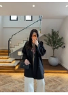 SİYAH KUŞAKLI APOLETLİ KISA TRENÇ -7738