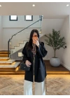 SİYAH KUŞAKLI APOLETLİ KISA TRENÇ -7738