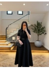 SİYAH ÖNDEN FERMUARLI KEMERLİ ELBİSE-4006