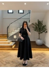 SİYAH ÖNDEN FERMUARLI KEMERLİ ELBİSE-4006