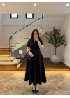 SİYAH ÖNDEN FERMUARLI KEMERLİ ELBİSE-4006