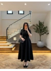 SİYAH ÖNDEN FERMUARLI KEMERLİ ELBİSE-4006