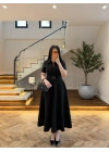 SİYAH ÖNDEN FERMUARLI KEMERLİ ELBİSE-4006