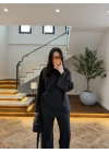 SİYAH PARÇALI TASARIM BLUZ PANT TAKIM-9257