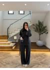 SİYAH PARÇALI TASARIM BLUZ PANT TAKIM-9257