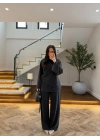 SİYAH PARÇALI TASARIM BLUZ PANT TAKIM-9257
