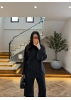 SİYAH PARÇALI TASARIM BLUZ PANT TAKIM-9257