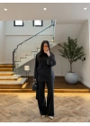 SİYAH PARÇALI TASARIM BLUZ PANT TAKIM-9257