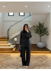 SİYAH PARÇALI TASARIM BLUZ PANT TAKIM-9257